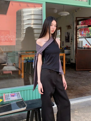 VILZSTUDIOS Black Striped Asymmetrical Blouse