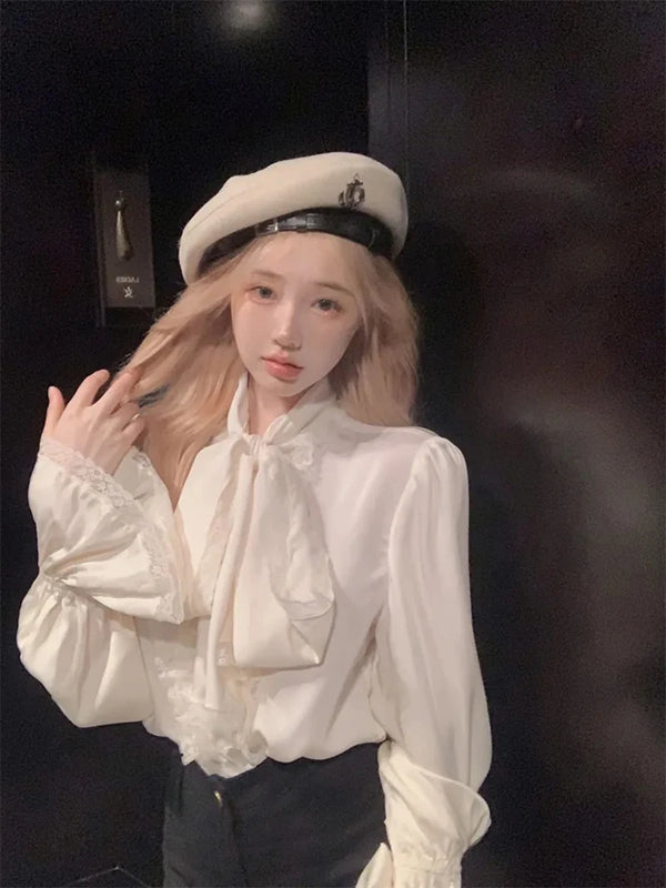 Elegant Bow Loose Bell Sleeve Blouse