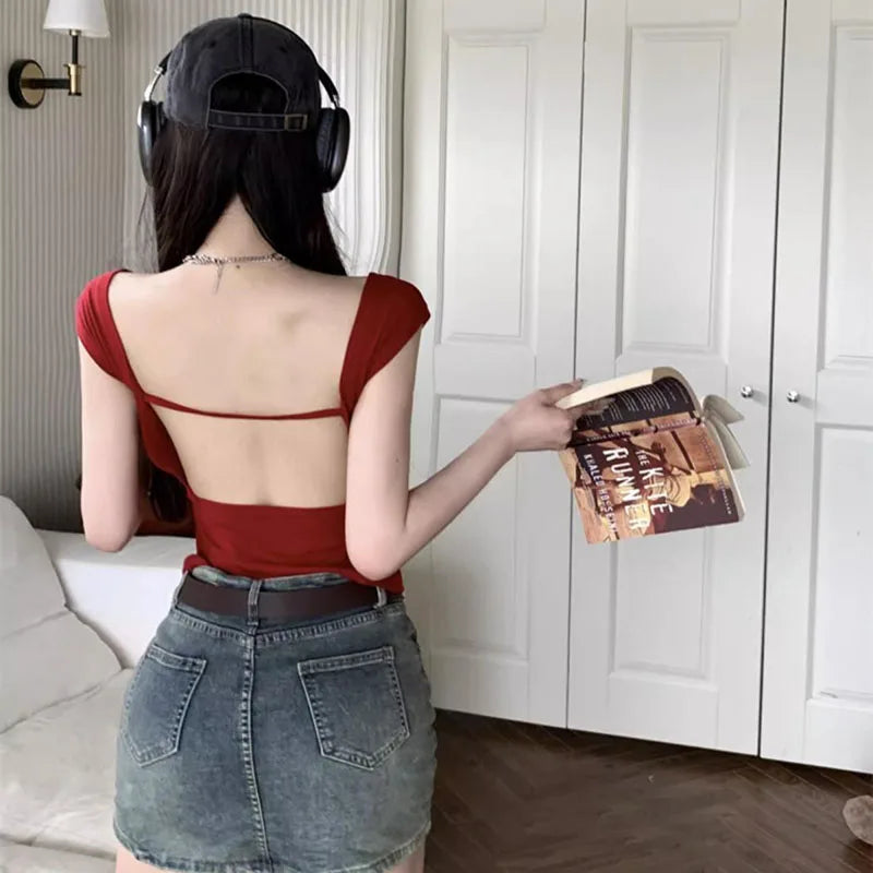 VILZSTUDIOS Stylish Sexy Backless Slim Fit T-Shirt