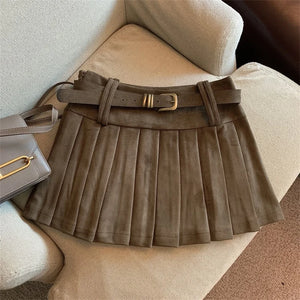 VILZSTUDIOS Khaki Leather A-Line Mini Skirt