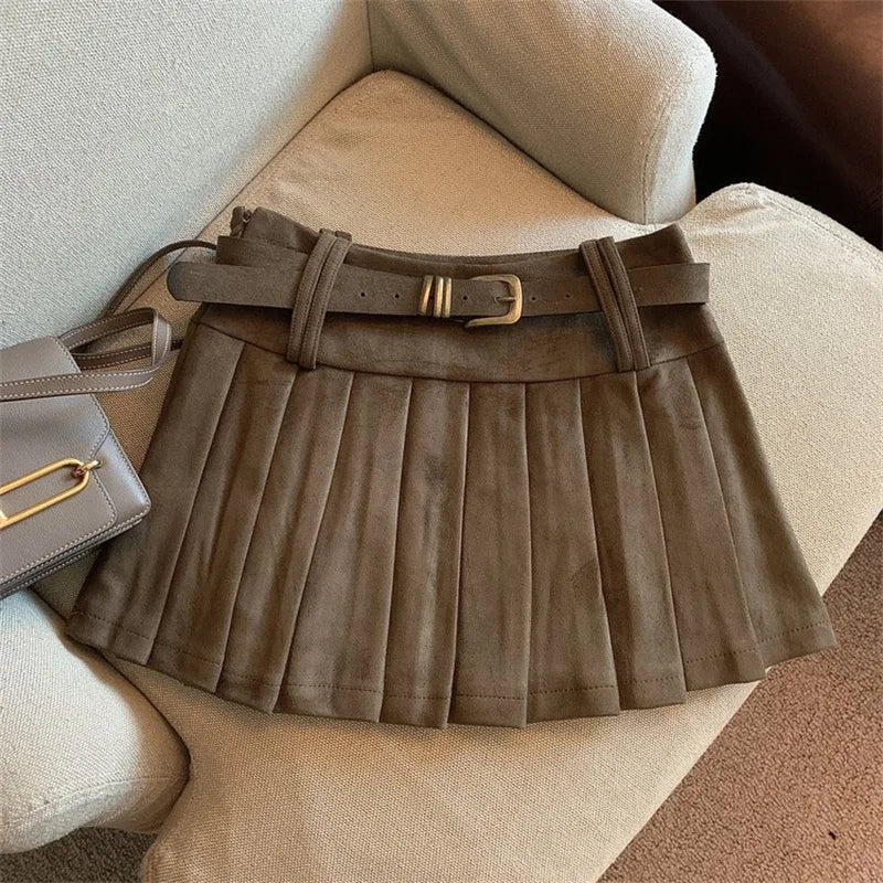 VILZSTUDIOS Khaki Leather A-Line Mini Skirt