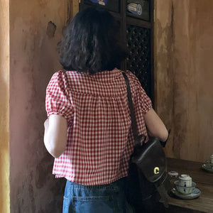 VILZSTUDIOS Vintage Red Plaid Girlish Chic Shirt