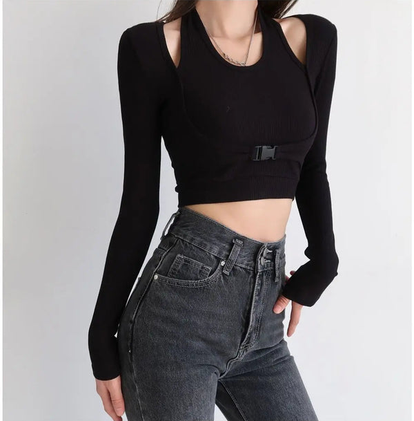Chic Long Sleeve Halter Top