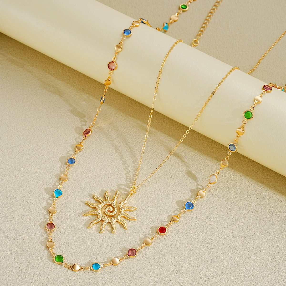 VILZSTUDIOS 2Pcs Sun Colorful Crystal Tassel Necklaces