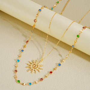 VILZSTUDIOS 2Pcs Sun Colorful Crystal Tassel Necklaces