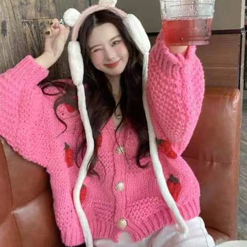 VILZSTUDIOS Cozy Strawberry Knit Cardigan