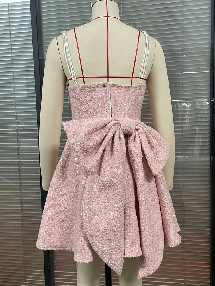 VILZSTUDIOS Sequins Bow Backless Mini Dress