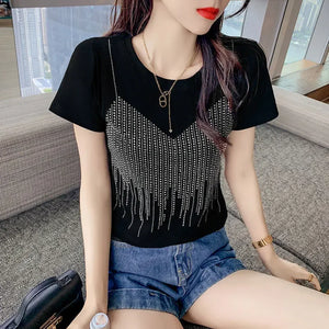 VILZSTUDIOS Shiny Diamond Sequin Slim Fit T-Shirt