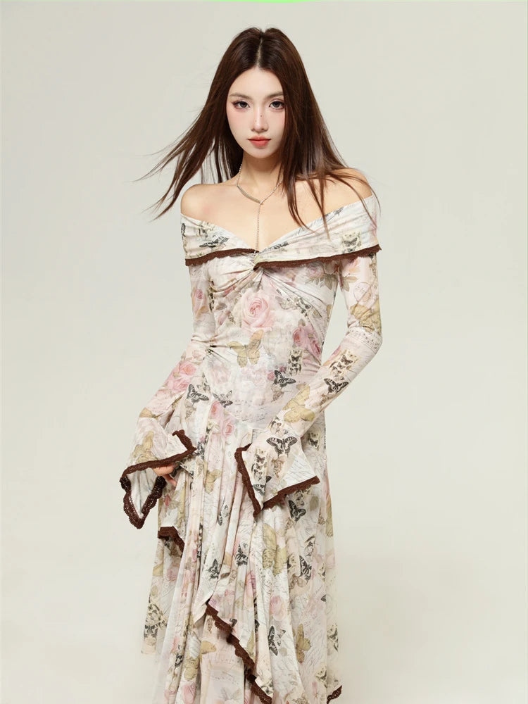 VILZSTUDIOS Elegant Floral Off-Shoulder Party Dress
