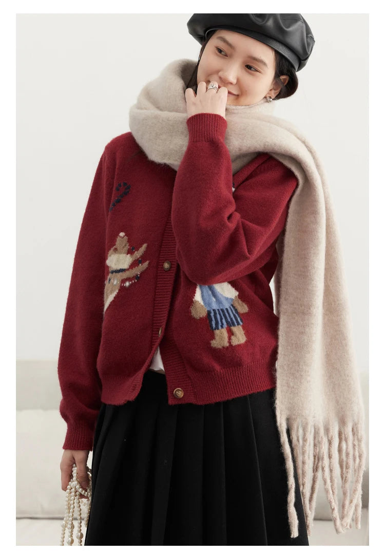 VILZSTUDIOS Retro Jacquard Happy Bear Cardigan
