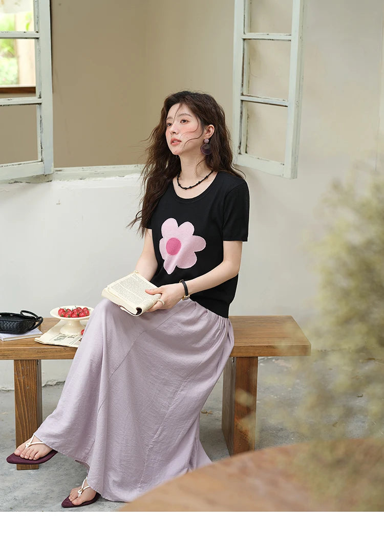 VILZSTUDIOS Colorful Flower Knitted T-Shirt