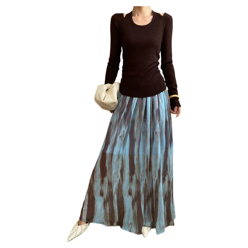 VILZSTUDIOS Chinese Style Ink Wash Maxi Skirt