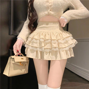 VILZSTUDIOS Lace High-Waist Ruffled Mini Skirt