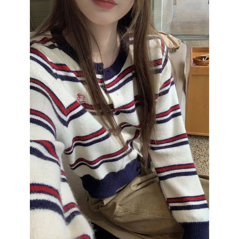 VILZSTUDIOS Cartoon Embroidery Thick Knitted Cardigan