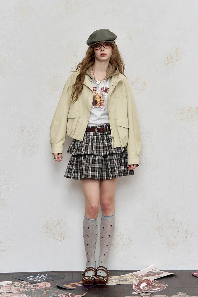 VILZSTUDIOS Y2K Streetwear Beige Loose Jacket