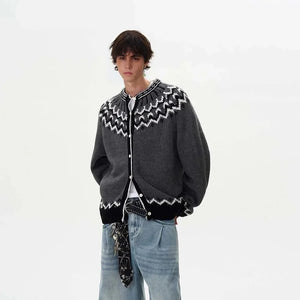 VILZSTUDIOS Velvet Contrast Knit Cardigan Sweater