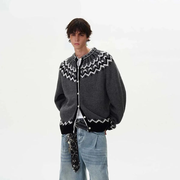 Velvet Contrast Knit Cardigan Sweater