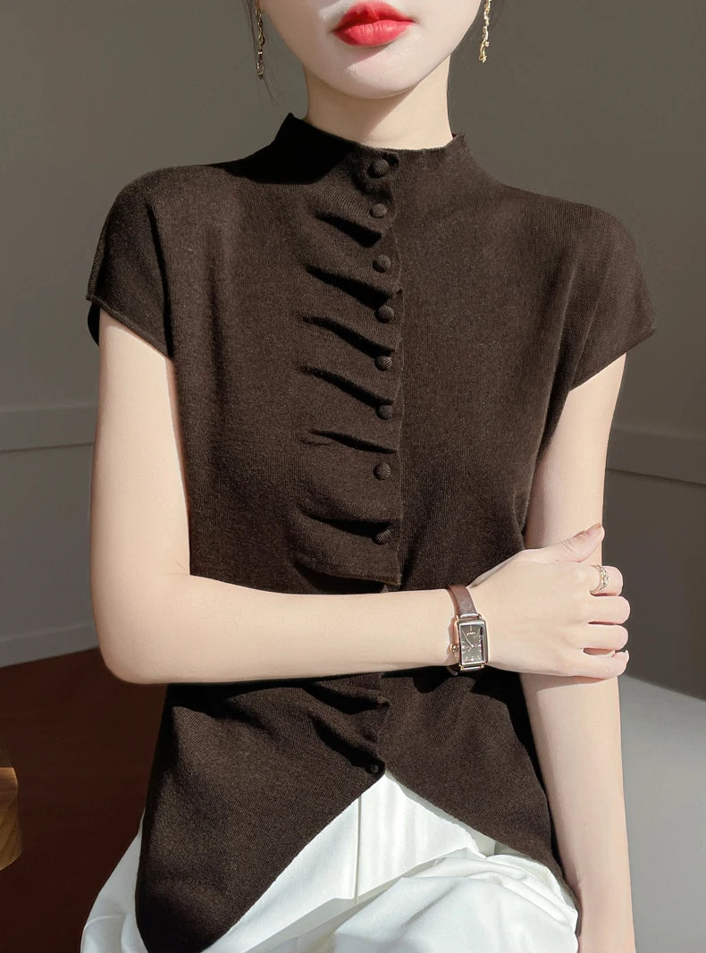 VILZSTUDIOS Luxurious Chinese Style Wool Blouse