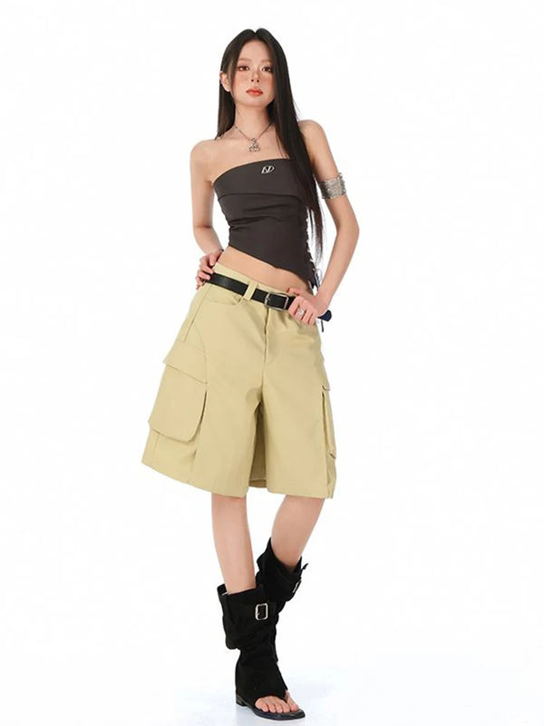 Solid Color Wide Leg Cargo Pants