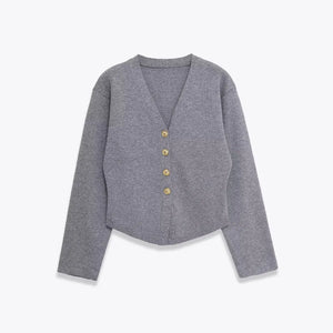 VILZSTUDIOS Elegant Solid V-Neck Knitted Cardigan