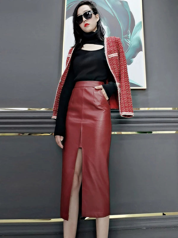 Lautaro Soft Faux Leather High Waisted Skirts