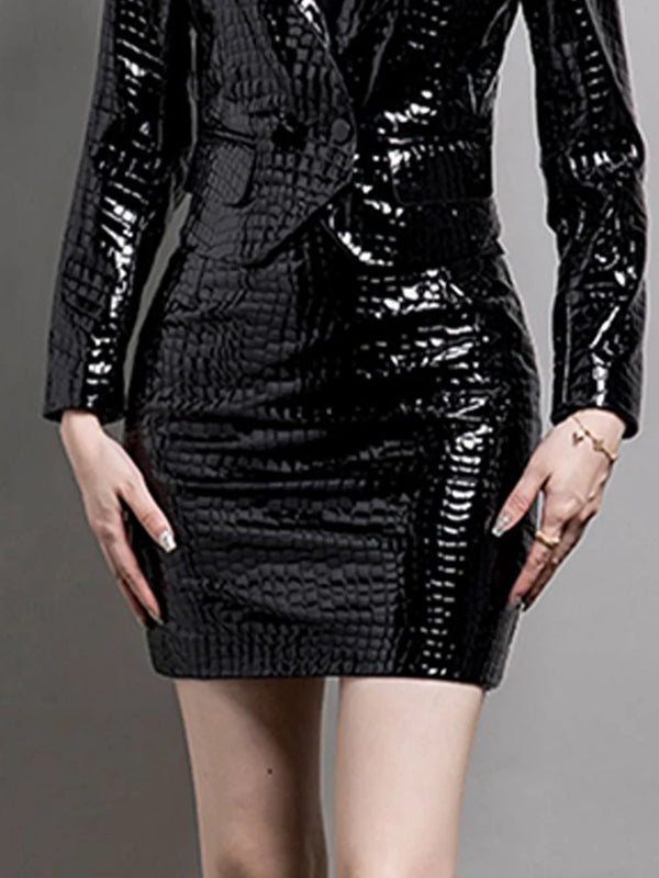 Lautaro Spring Shiny Black Crocodile Print