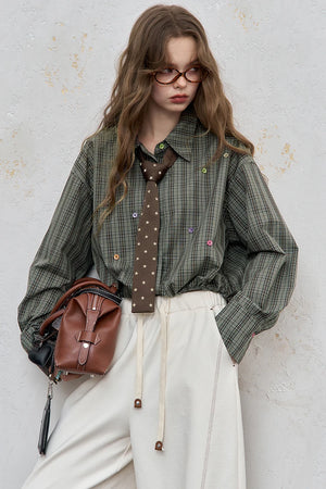 VILZSTUDIOS Stylish Loose Button Dots Shirt