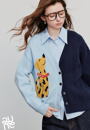 VILZSTUDIOS Colorful Dog Jacquard Knit Cardigan