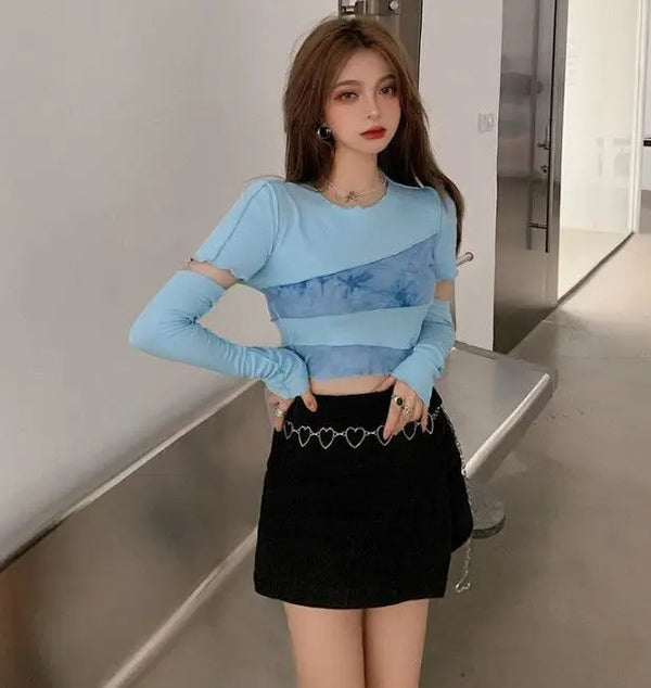Tie-Dyed Patchwork Crop Top