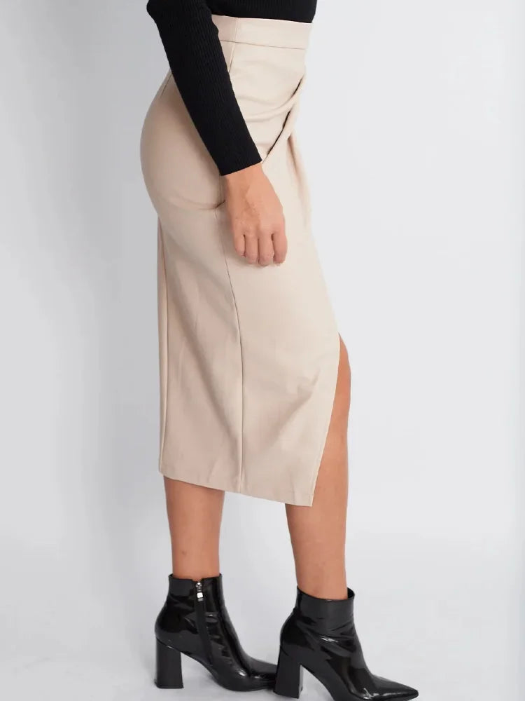 VILZSTUDIOS Elegant High Waist Black Leather Skirt
