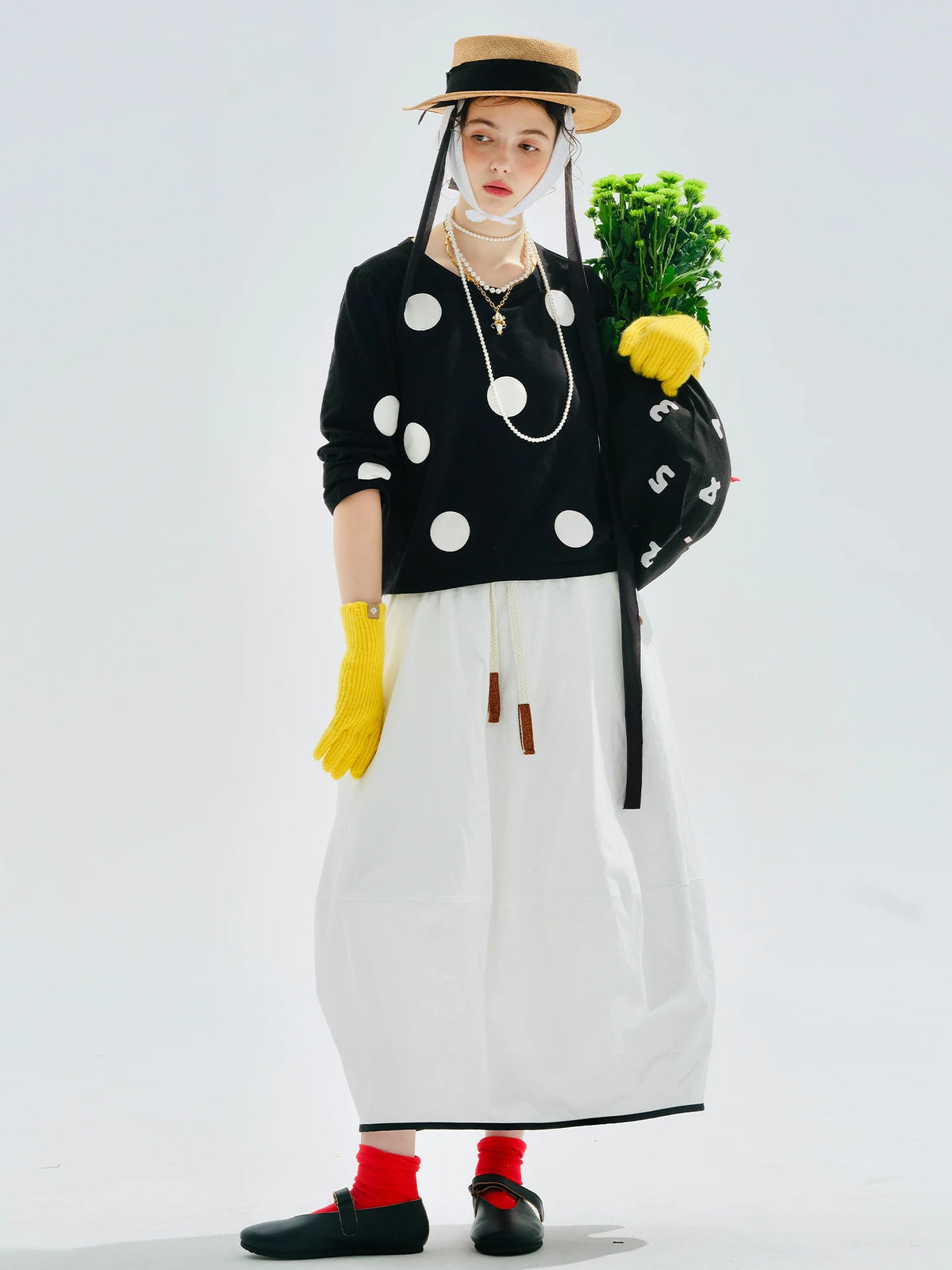 VILZSTUDIOS Black Polka Dot Long Sleeve Casual T-Shirt