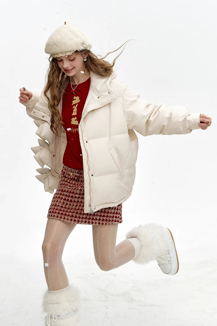 VILZSTUDIOS Stylish Bow Button Hooded Jacket