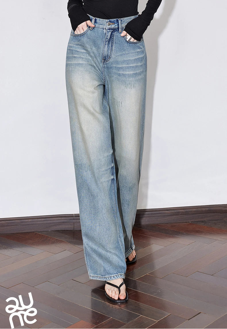 VILZSTUDIOS Stylish Mid-Waist Wide Leg Jeans