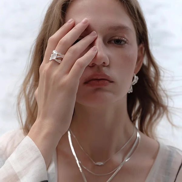 Geometric Opal Sterling Silver Ring