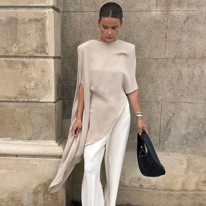 VILZSTUDIOS Elegant Loose Blouse with Shoulder Pads