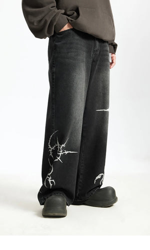 VILZSTUDIOS Black Graphic High Street Wide Jeans