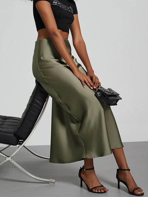 VILZSTUDIOS Elegant Satin High Waist Long Skirt