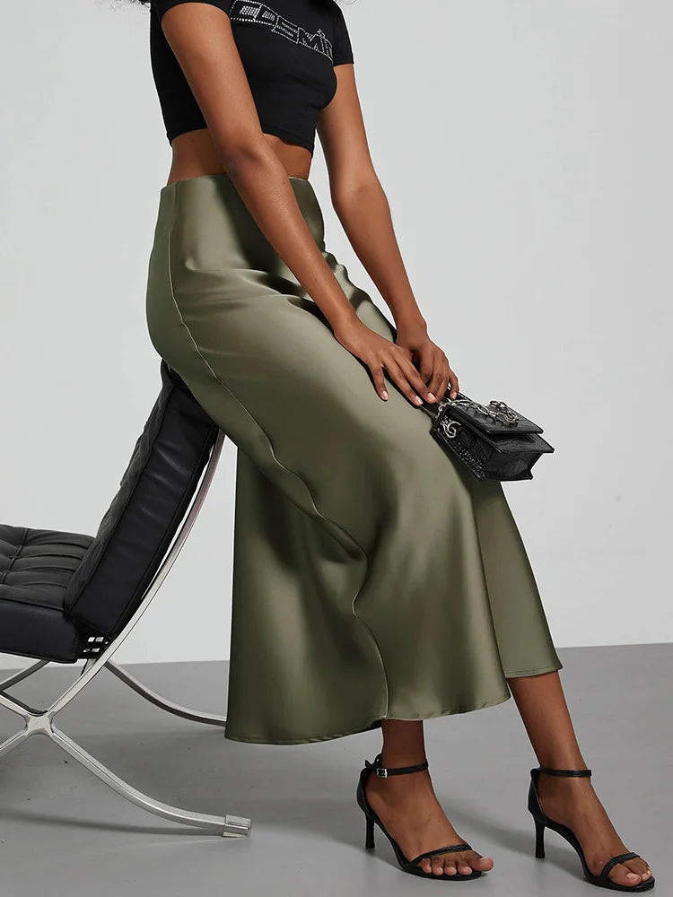 VILZSTUDIOS Elegant Satin High Waist Long Skirt