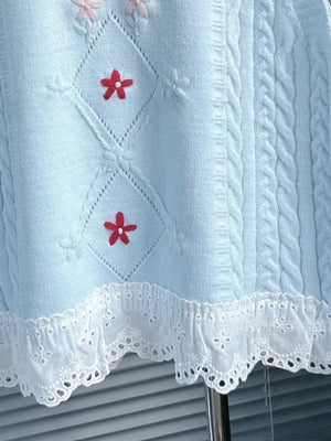 VILZSTUDIOS Chic French Floral Embroidered Sleeveless Sweater