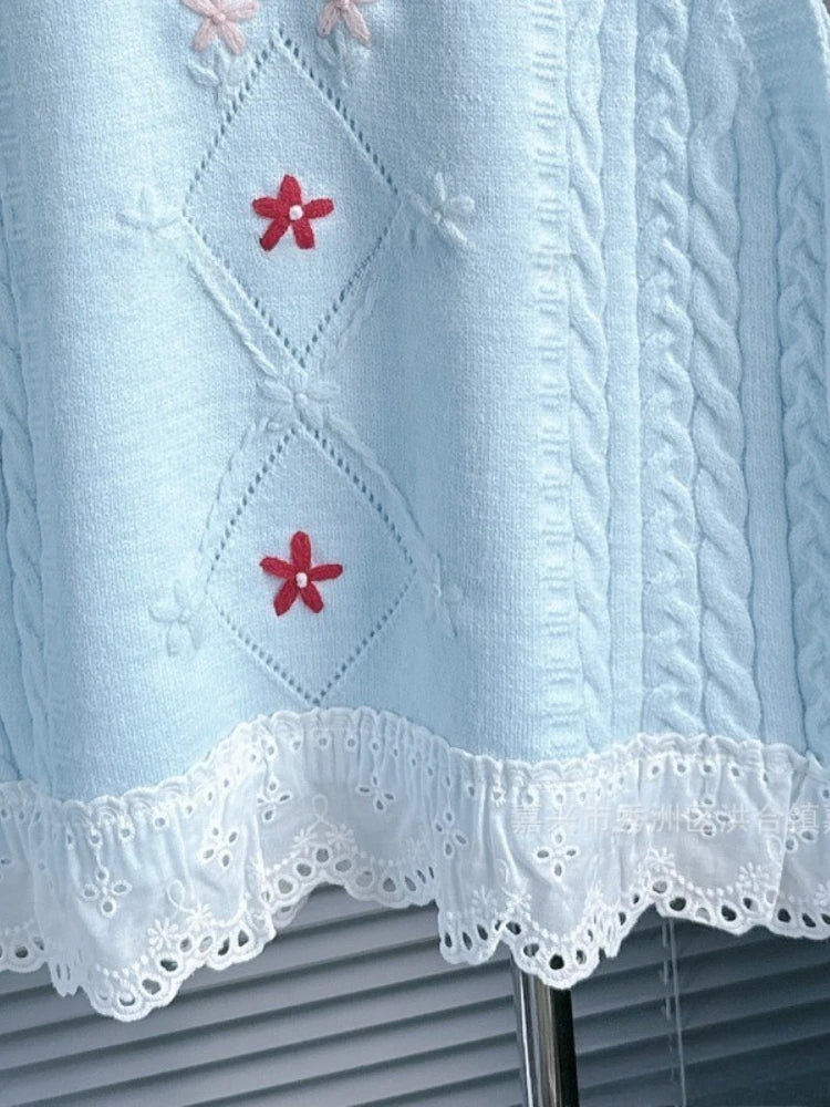 VILZSTUDIOS Chic French Floral Embroidered Sleeveless Sweater