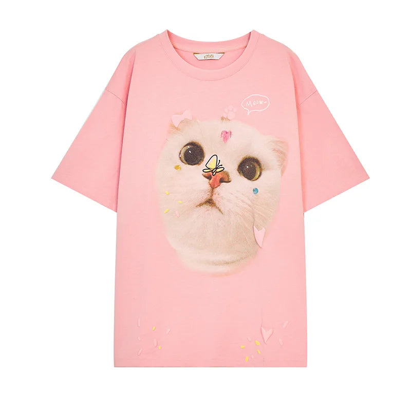 VILZSTUDIOS Cat Printed Casual T-Shirt