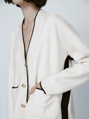 VILZSTUDIOS Classic Slim Fit Patchwork Knitted Cardigan