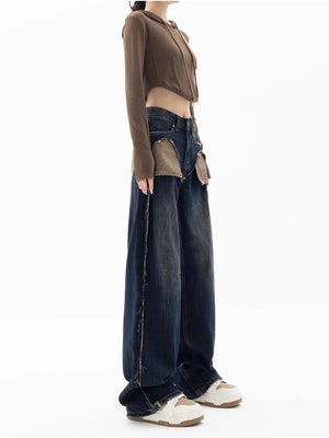 VILZSTUDIOS High Waist Patchwork Wide Leg Jeans