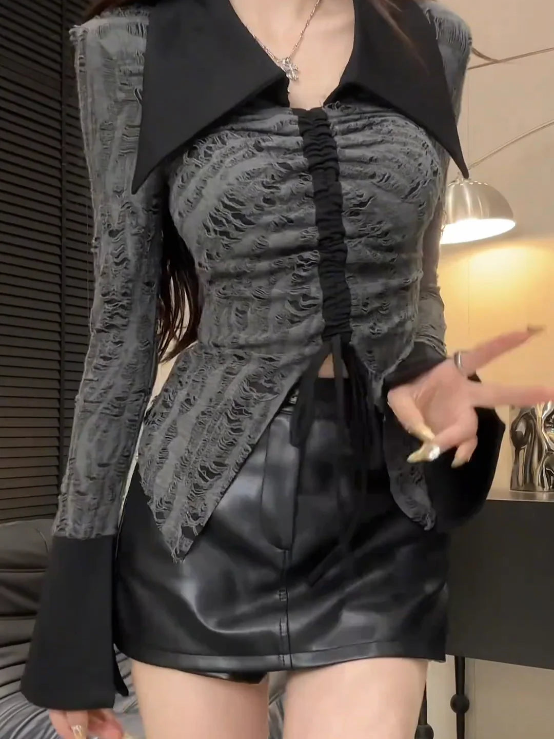 VILZSTUDIOS Gothic Long Sleeved Drawstring Top