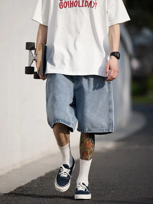 VILZSTUDIOS Blue Oversize Baggy Denim Short