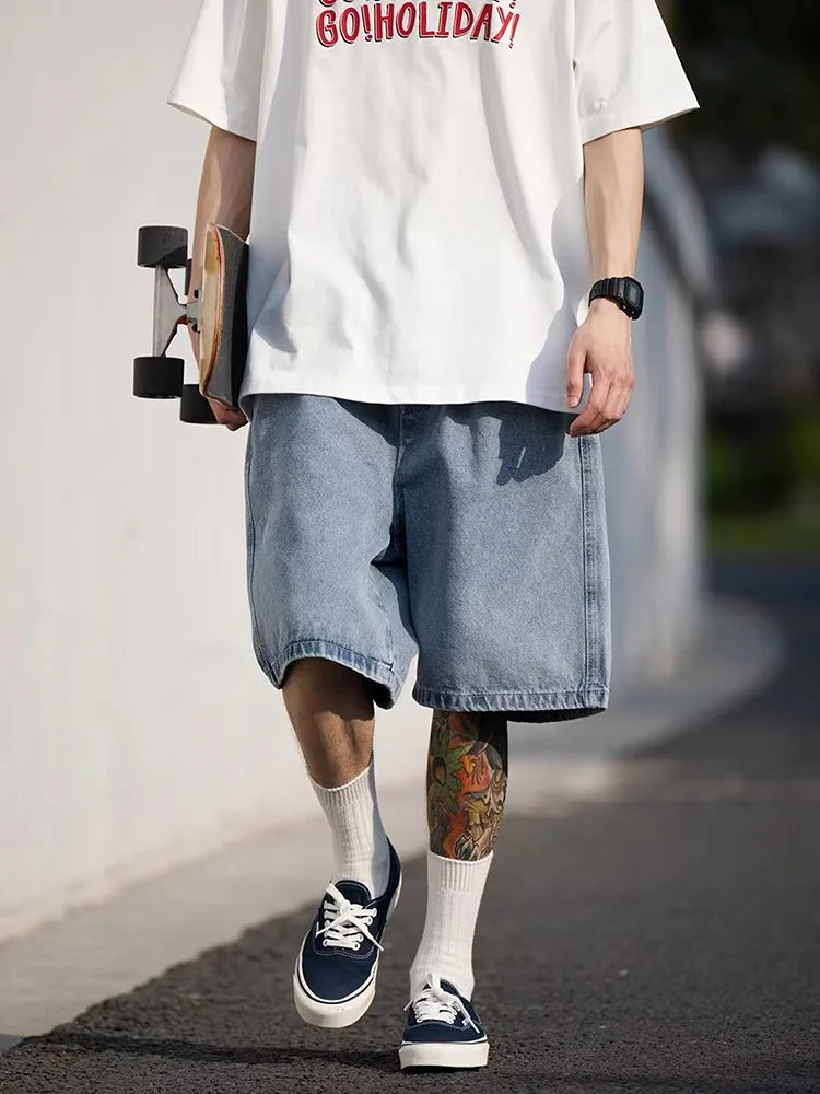 VILZSTUDIOS Blue Oversize Baggy Denim Short