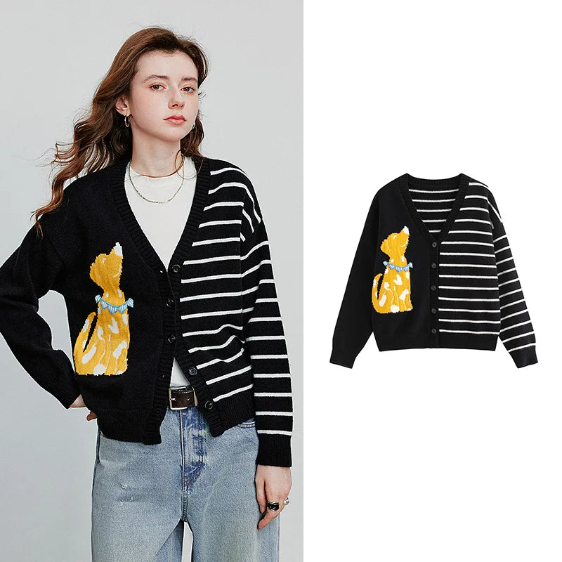 VILZSTUDIOS Colorful Dog Jacquard Knit Cardigan