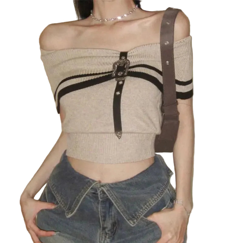 VILZSTUDIOS Sultry Collarbone Knit Crop Top