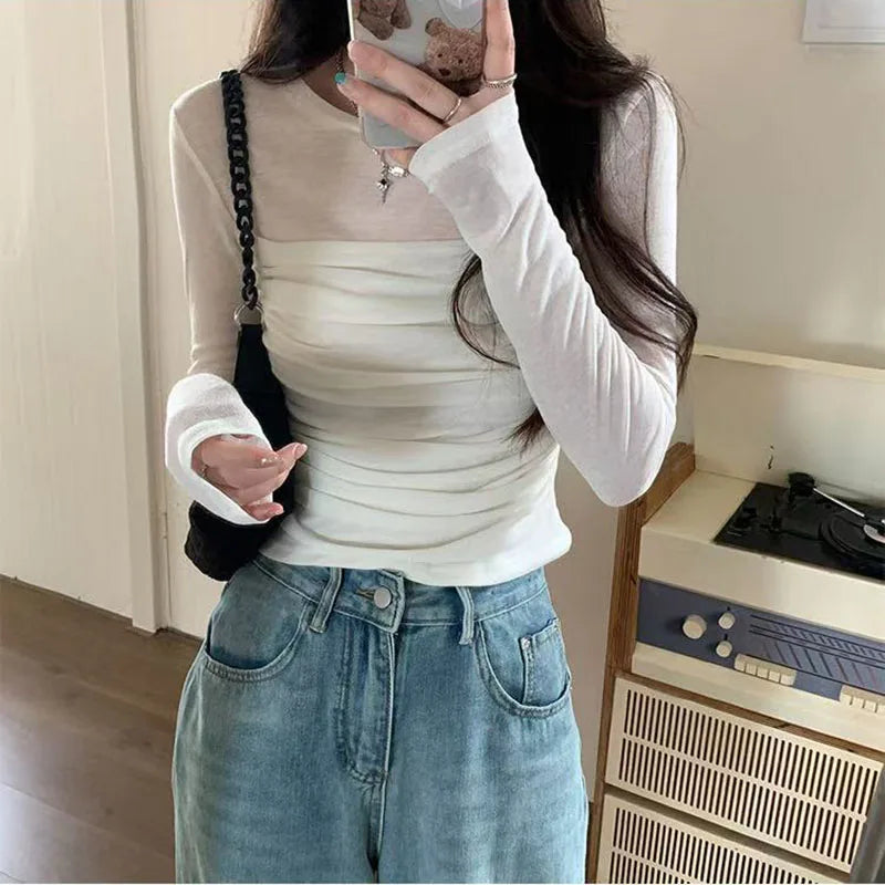 VILZSTUDIOS Long Sleeve Mesh Folded Top