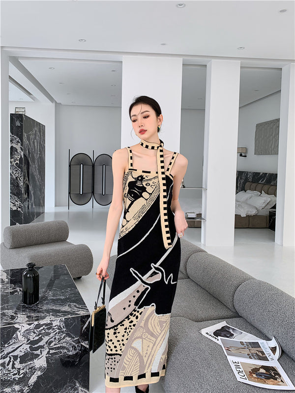 Elegant High Backless Knitted Dress